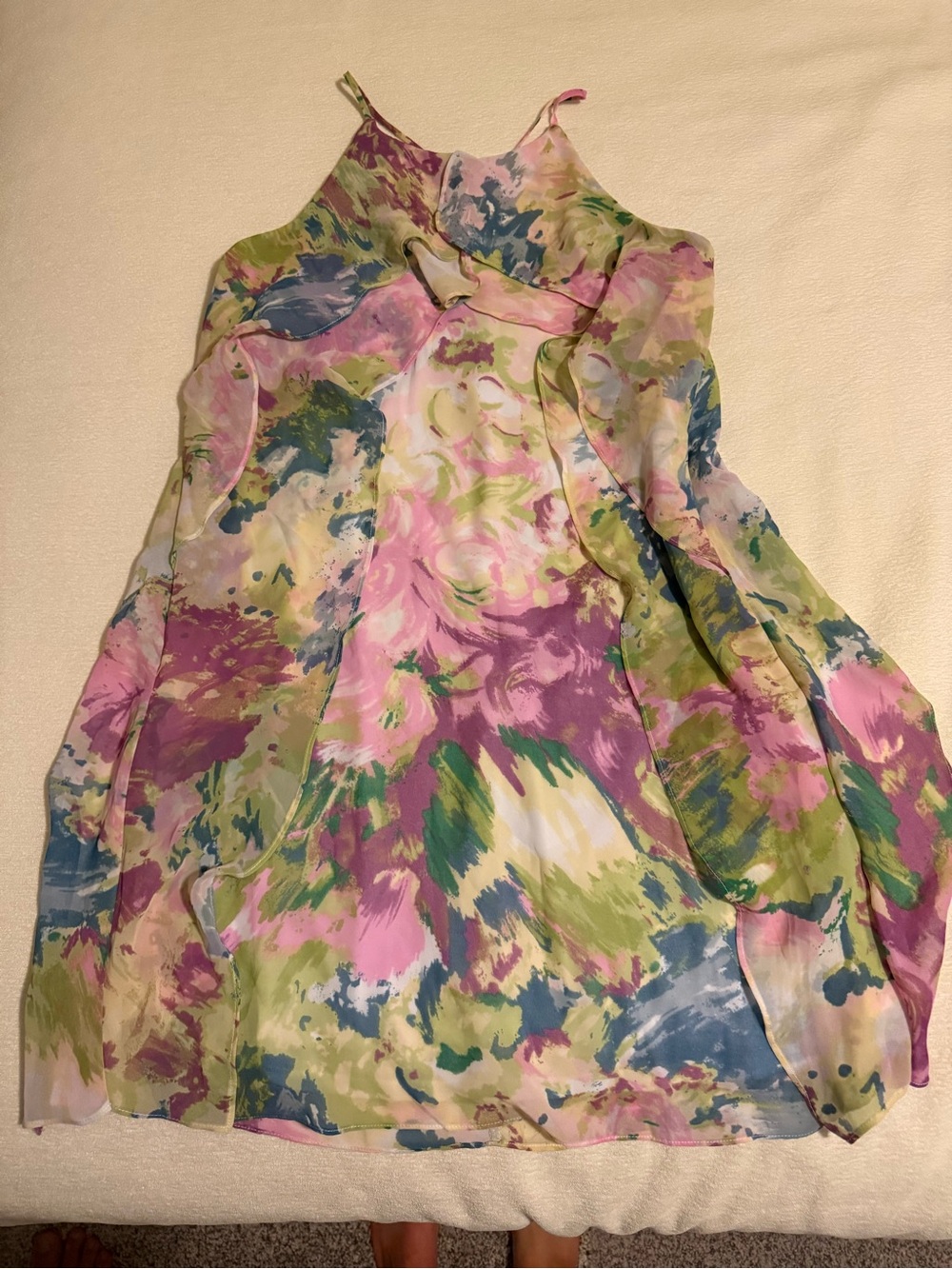 BCBGMaxAzria Floral Watercolor Halter Dress - Pink, Green & Blue